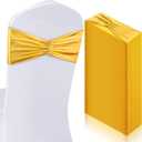 Hahafelt 50 Pcs Chair Sashes Shiny Bow Spandex Bands for Chair Wedding Banquet Parties Reception Restaurant Decoration (Gold)