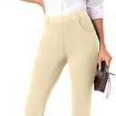 Womens Straight Leg Dress Pants Stretchy Bootcut Work Pants Button Casual Slacks with Pockets (Beige, M)