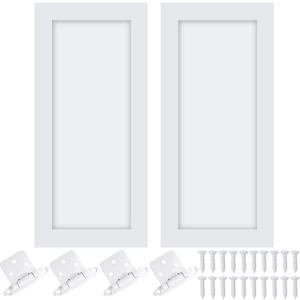 Cinnvoice 2 Pcs Pine Kitchen Cabinet Door Replacement with 4 Pcs Cabinet Hinges Wood Shaker Door Front Replacement for Kitchen, Bathroom, Vanity(White,13.25" W X 29" H)