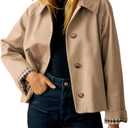 Yeokou Women Oversize Trench Coat Plaid Lining Lapel Button Down Casual Crop Jacket Outwear with Pockets(Khaki-L)