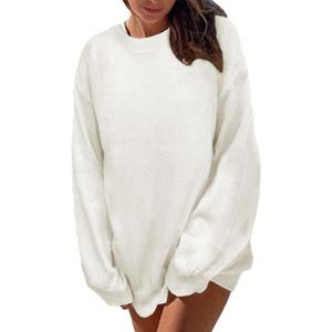 Mrskoala Womens Tops Casual Knit Sweater Long Sleeve Pullover Loose Shirts Fall Clothes (White, L)