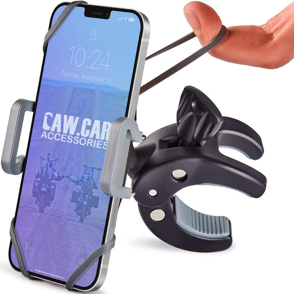CAW.CAR Accessories Metal Bike & Motorcycle Phone Mount - The Only Unbreakable Handlebar Holder for iPhone, Samsung or Any Other Smartphone. +100 to Safeness & Comfort, Heavy-Duty Metal Mount