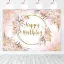 Mocsicka Boho Happy Birthday Backdrop 7x5ft Bohemian Pampas Grass Blush Birthday Party Decorations Photo Backdrops Boho Floral Girl Birthday Photography Background
