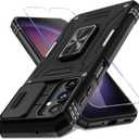 DEERLAMN Case for Samsung Galaxy A16 5G with Slide Camera Cover+Screen Protector (1 Pack), Rotated Ring Kickstand Military Grade Shockproof Protective Cover-Black