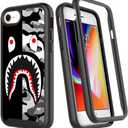 Compatible with iPhone SE Case/7 Case/8 Case,Street Fashion Luxury Black Gray Shark Design Shockproof Rugged Cover Dual Layer Soft TPU + Hard PC Bumper Full-Body Protective Cases