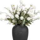 30 Pcs Faux Flowers Kiku White Included10 Small Mini Chrysanthemum and 20 Eucalyptus Stems Realistic Artificial Flowers Pom Pom Balls for Room Decor Floral Arrangements Centerpiece