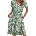 AUSELILY Womens Summer Dresses 2026 Short Sleeve V Neck Floral Sundress with Pockets, L