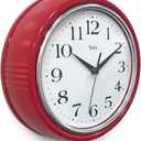 Lily's Home Retro Wall Clock, 9.5 Inch Vintage Design, Silent Non-Ticking Quartz Movement, Battery Operated, Perfect for Kitchen, Living Room, Office, and Indoor Use (Vintage Red)