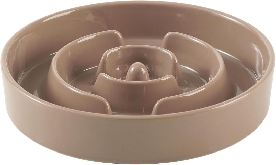 Havniva Ceramic 3.2 Cup Slow Feeder Dog Bowl for Large Dog, 9.5inch Puzzle Food Dish, Anti-Gulping, Stop Bloat, Preventing Choking (Single Bowl-Brown Coffee)