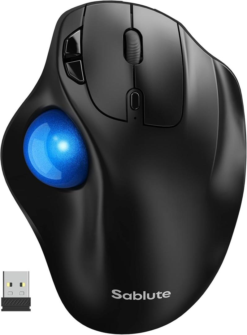 SABLUTE Wireless Trackball Mouse with 5-Level DPI, Ergonomic Mouse Wireless 2.4G Plug-and-Play for 3 Devices (Bluetooth or USB Receiver), 500mAh Battery, Compatible with PC/Laptop/Mac/Windows