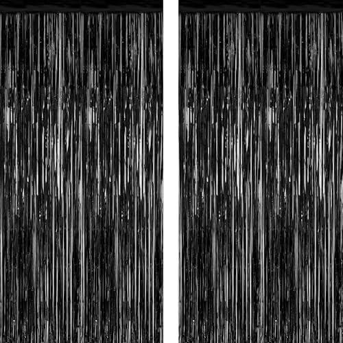 2 Pack 2026 Graduation Party Decorations, 3.28 FT x 7.05 FT Black Backdrop, Metallic Halloween Decorations Photo Backdrop Fringe Curtains Tinsel Backdrop Foil Streamer, Grad Party Supplies