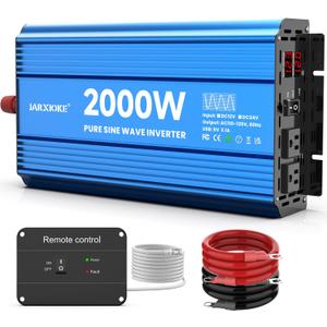 2000 Watt Pure Sine Wave Power Inverter, 12V DC to 110 Vdc to 120 Vdc, for Home, RV and Off-Grid Solar Systems, with 2 AC Outlets and USB Port, LCD Display, with Remote Control