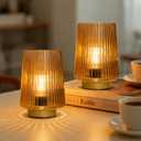 Battery Operated Lamp with Timer, Set of 2 Small Cozy Table Lamp Decorative Ambient Glass Lamp for Bedside & Home Decor, Aesthetic Cordless Battery Powered Accent Lamp for Living Room Shelf, Amber