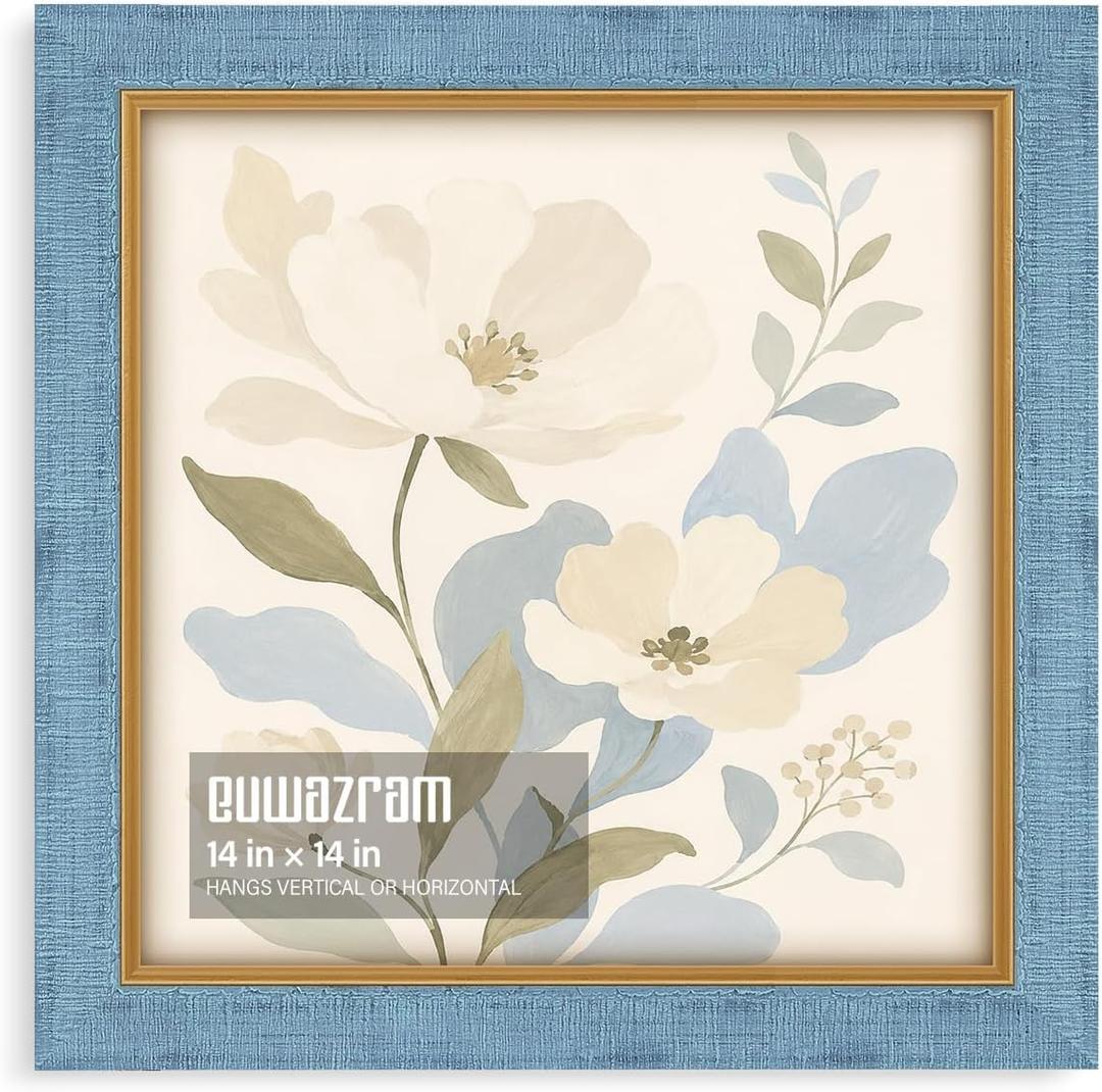 Textured Soft Blue 14x14 Picture Frame with Gold Inner Trim
