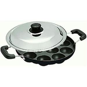 Non-Stick 12 Cavity Appam Patra with Lid & Side Handle | Appam Pan for Paniyaram, Appe & Paddu | Multi-Purpose Indian Snack Maker Pan 