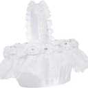 CHILDWEET Flower Girl Basket with Lace Trim Elegant Wedding Ceremony Basket for Petals for Bridesmaids Ring Bearers Special Occasions White