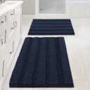H.VERSAILTEX Navy Blue Bathroom Rugs 2 Piece, Bath Mat Set Slip-Resistant Extra Absorbent Soft and Fluffy Striped Chenille Bath Rugs, Floor Mats Dry Fast Machine Washable (20" x 32"/ 17" x 24")