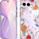 for Google Pixel 9A Case 5G Flowers Slim Anti-Drop Shockproof Protective Soft Shockproof Clear Phone Protective Covers 6.285 Inch for Women?Pink Romance?