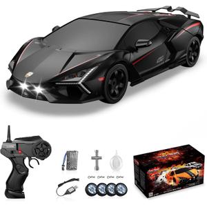 RC Drift Car, Drifting RC Car 1/24 4WD Drift Cars Remote Control 2.4GHz Racing RC Vehicle with LED Lights and Drifting Tires Racing Sport Toy Cars for Adults Boys Kids, 8-10 inches