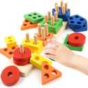 Montessori Toys for 1 2 3 Year Old Girls Boys, Wooden Sensory Toys for 1-3 Year Old Birthday Gifts, Education Toddler Puzzles Toddler Easter Basket Stuffers Learning Toy Activities Puzzles Ages 1-3 (Red)