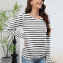 LOMON Maternity Shirts Long Sleeve Thermal Tops Side Ruched Casual Tshirt Crewneck Fleece Base Layer for Pregnant Women (S)