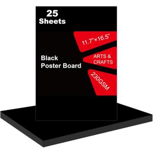25 Pcs Black Poster Board 11.7 x 16.5 Poster Paper, ROOKEA Vision Boards Posterboard Bulk for School Projects Classroom Arts Craft Presentations Drawing Scrapbooking Blank Graphic Display