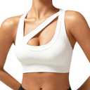 RUNNING GIRL Sports Bras for Women High Support,Seamless Ribbed Longline High Neck Sports Bra Racerback Padded Crop Top Yoga (L)