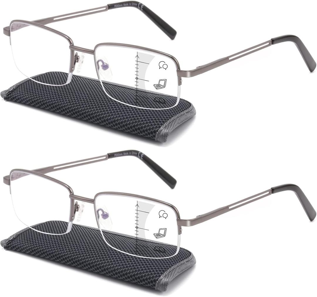 SKYOAK Premium 2 PACK Durable Progressive Multifocus Reading Glasses Men Blue Light Blocking Computer Reader