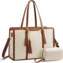 LOVEVOOK Laptop Bag for Women - 15.6 inch Lightweight Canvas Laptop Tote, Large Capacity Computer Bag with Clutch Purse for Business, Work, Travel, School, Casual Beige