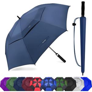 Golf Umbrella Large 62/68/72 Inch, Extra Large Oversize Double Canopy Vented Windproof Waterproof Umbrella, Automatic Open Golf Umbrella for Men and Women and Family. (Navy Blue)