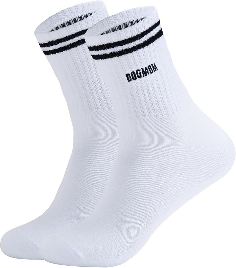 Embroidered socks, Socks DOGMOM sports socks gift Mother's Day, Dog Mom Gift for Women,Dog Lover Gift,Dog Mom Gift Birthday,Socks for Dog Lovers (White)
