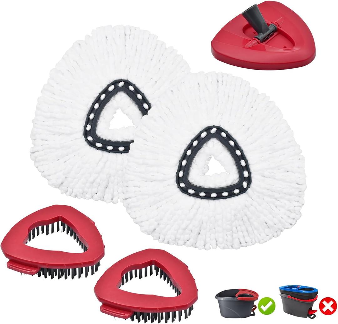 Mop Heads Replacements for Ocedar, Mop Replace Head for O Cedar, Spin Mop Replacement Head for Ocedar Easy Wring 1 Tank System, Mop Heads Include 2 Pack Spin Mop Refills and 2 Pack Scrubber Mop Head