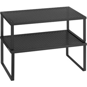 SONGMICS Spice Racks, Set of 2 Metal Cabinet Shelf Organizers, Countertop Organizers, Shelf Risers, Stackable, Expandable, Ink Black UKCS401B01 (15.7"W9"D)