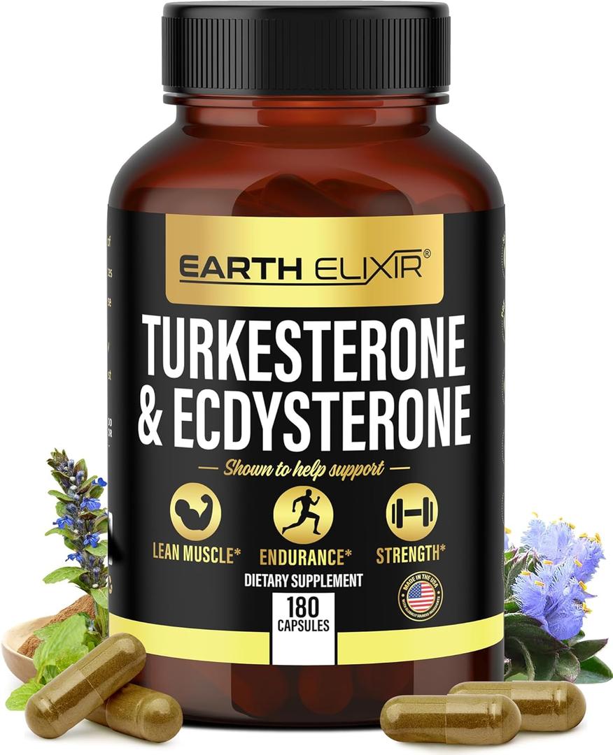 Turkesterone & Ecdysterone Natural Testosterone Support, 2-in-1 High Potency Turkesterone Supplement for Men & Women with 95% Beta Ecdysterone - Made in USA & 3rd Party Tested - 180 Capsules, Best Before Date February 2026