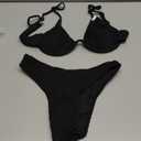 Fanuerg Women Underwire Triangle Bikini Spaghetti Strap Push Up Swimsuit Cheeky Two Piece Bathing Suit (X-Small, Black)