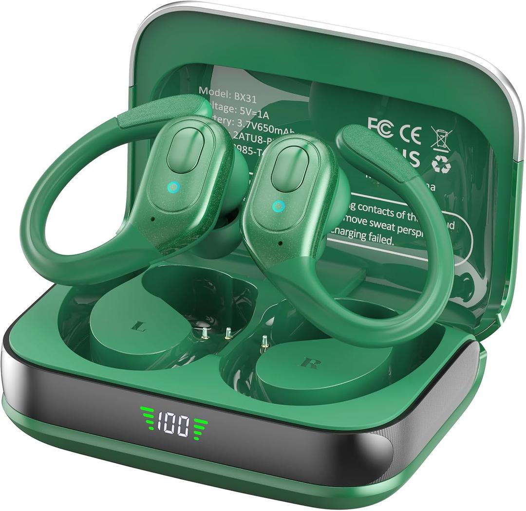 Wireless Earbuds Bluetooth 5.4 Headphones, Noise Canceling Ear Buds with 75hr Playtime, LED Power Display, IPX7 Waterproof Earphones Over-Ear Earphones for Sports/Workouts