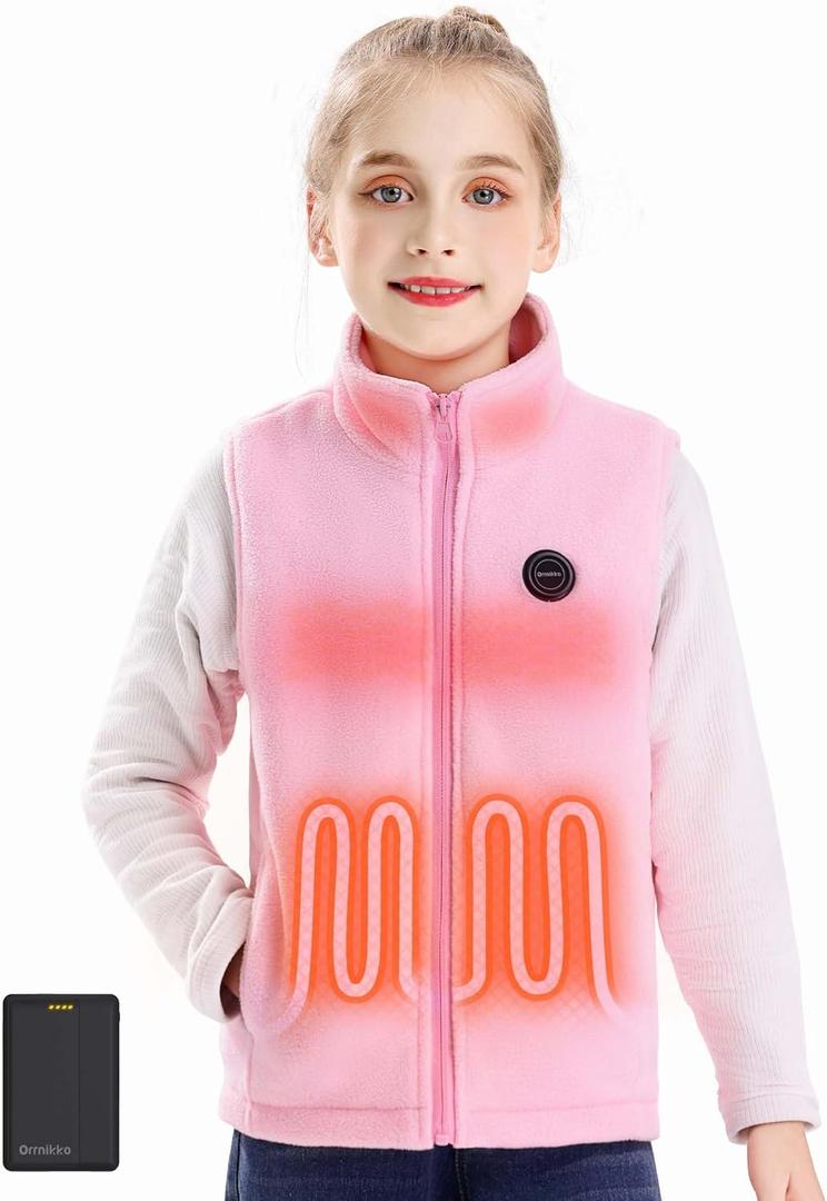 Kids Heated Fleece Vest with Battery Pack 7.4V, Boys Girls Lightweight Electric Heated Fleece Coat for Winter (X-Small, Pink)