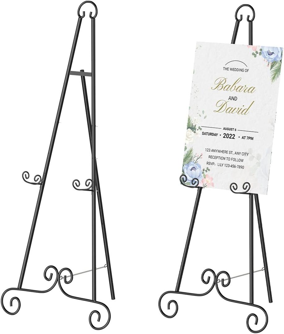 Tuenort 2 Pack Easel Stand for Sign, Heavy Duty Metal Display Stand with Chain Support, Black Height Adjustable Easels for Wedding Sign, Painting, Art