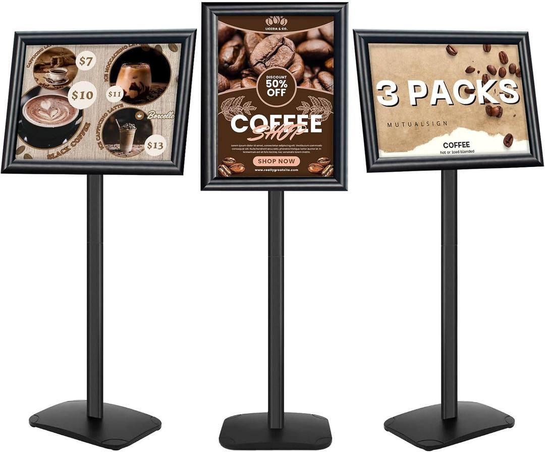 3Pcs Heavy Duty Pedestal Sign Holder for Display, 11 x 17 inches Adjustable Floor Standing Sign Holder with Weighted Base , Sign Stand for Indoor/Outdoor AdvertisingBlack