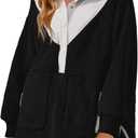 Panadila Womens Half Snap Fleece Pullover Oversized Fuzzy Sweatshirt with Pockets Trendy Warm Sherpa Sweater (Medium, Black)