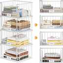 Quszmd 4Tier Stackable Closet Organizers and Storage, Clothes Shelf Organizer, Foldable Wire Basket Bins, Sweater Storage for Closet and Pantry,11.8" D x 15.7" W, White