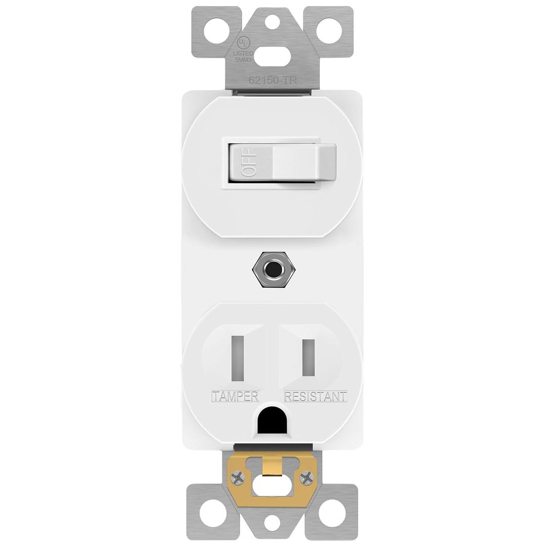 ENERLITES Combination Single Pole Toggle Switch 15A/120VAC and Tamper-Resistant Receptacle 15A/125VAC, Residential Grade, UL Listed, 62150-TR-W, White, 1 Pack