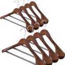 AMKUFO Wide Shoulder Wooden Hangers 8 Pack Coat Hanger with Non Slip Pants Bar, Heavy Duty Suit Hanger Wood Clothes Hangers with Smooth Finish 360 Swivel Hook for Sweater Jackets Shirts Walnut