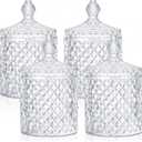 Aoriher 4 Pcs Crystal Glass Candy Jar Set with Lids Home Decorative Storage Jars for Apothecary, Bathroom, Kitchen, and Pantry, Ideal for Cotton Swabs and Jewelry(Large,Clear)