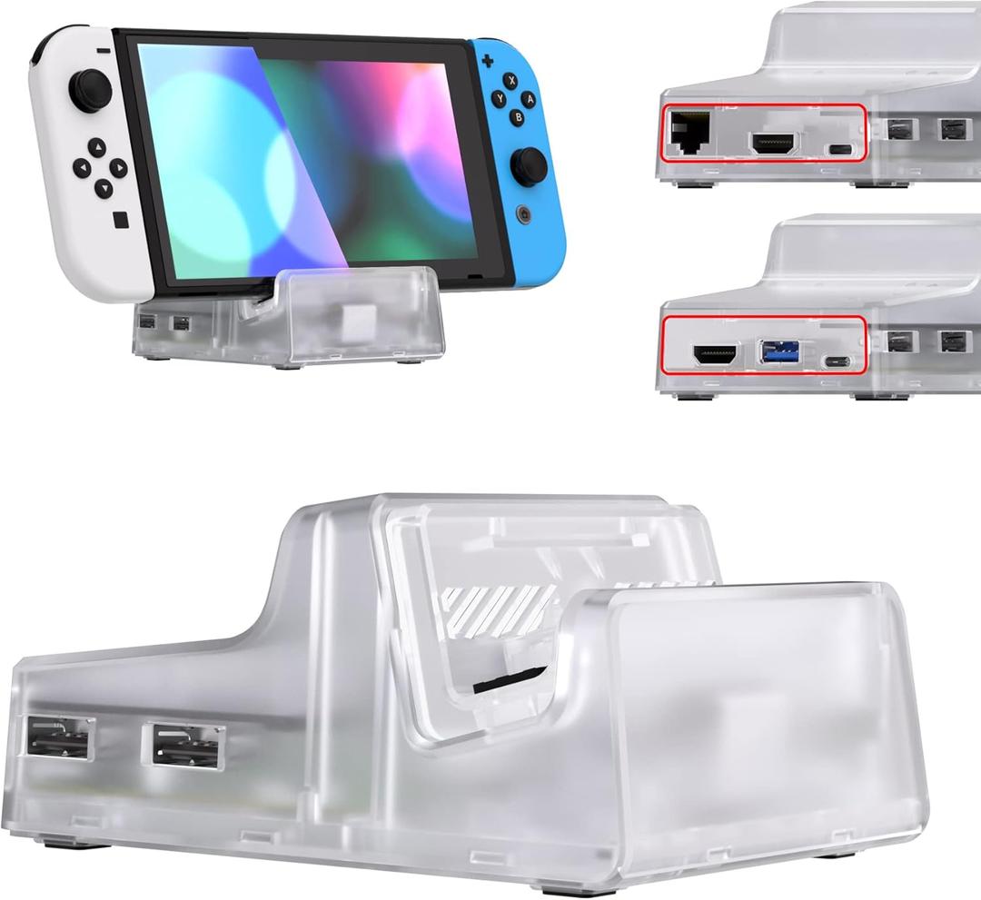 eXtremeRate AiryDocky DIY Kit Clear Replacement Case for Nintendo Switch Dock, Redesigned Portable Mini Dock Shell Cover for Nintendo Switch OLED - Shells Only, Dock & Circuit Board Chip NOT Included