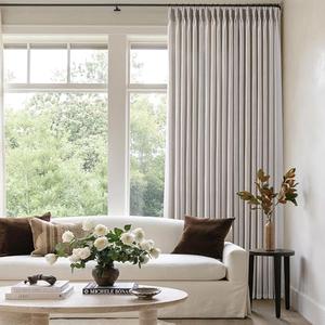 Pinch Pleated Linen Curtains 120 Inches Long 2 Panels for Living Room Bedroom Light Filtering Curtain Memory Shape Trained Pinch Pleat Thick Linen Drapes Back Tab with Hooks Clip Rings Taupe