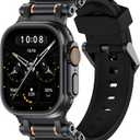 TAURI Designed for Apple Watch Band for Apple Watch Ultra 2/ Ultra 49mm [Liquid Silicone + Stainless Steel Metal Connector Band] for Series 10/9/8/7/6/SE/5/4 46mm/45mm/44mm Men, All Black