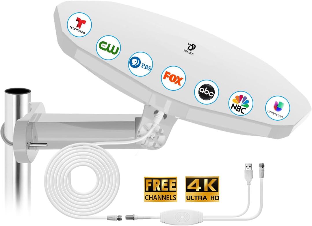 Outdoor TV Antenna 360 Omni-Directional Reception, 4K Digital HDTV Outdoor Antenna for Smart TV Local Channels with 32.8ft Cable & Long Range for Attic/Camper/RV - Fit TVs with Built-in Tuner