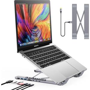 USB C Laptop Docking Station Stand, USB C Dock Tablet Stand, 8 in 1 USB C Hub with 4K HDMI, 2 USB 3.0, PD 100W, Universal Dock Station for MacBook Pro/Air/Dell/HP/Surface/Lenovo, Plug and Play