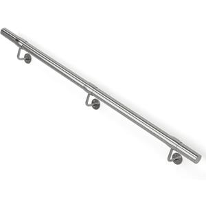6Ft Industrial Metal Stairs Handrail Kit, Sturdy Wall Mount 304 Stainless Steel Hand Rail, Indoor Outdoor Stair Railing Wood Concrete Brick Wall,1.65 in Round Pipe Grab Bar, Silver